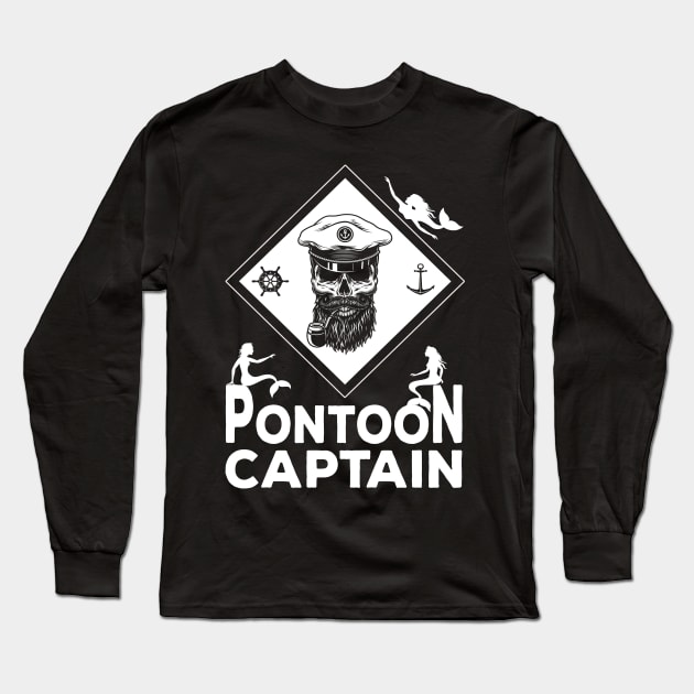 Pontoon Captain with mermaids Long Sleeve T-Shirt by Lomitasu